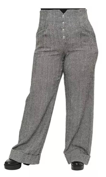Unique Vintage Pants - Unique Vintage 1940s Black White Woven Wide Leg  Pants with Cuffs M NWT